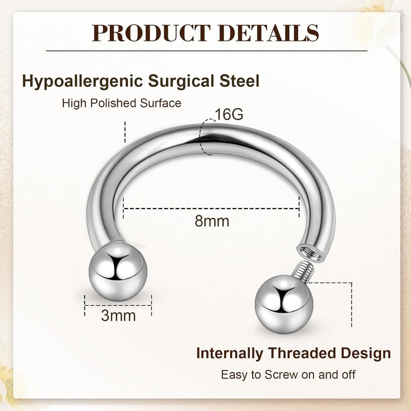 ONESING 20-30 قطعة حلقات السدادة 16G مجوهرات السدادة - ثقب جراحي من الفولاذ الحلقات على شكل حدوة الحصان هليكس دايث سمايلي تراغس حلقات الشفاه حلقة الأنف مجوهرات ثقب مفصلية سلسة للنساء والرجال - Image 2